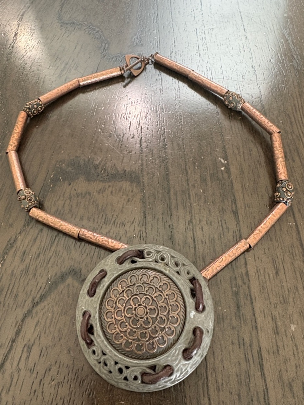 Handcrafted Copper  Round Pendant Necklace